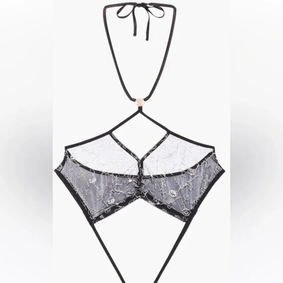 Savage x Fenty Dear Diary Backless String Graffiti Playsuit With Thongs Black 2X - Picture 3 of 4